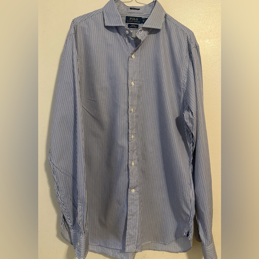 Italian Fabric Polo Ralph Lauren Button-Up Stripped Oxford Blue Label